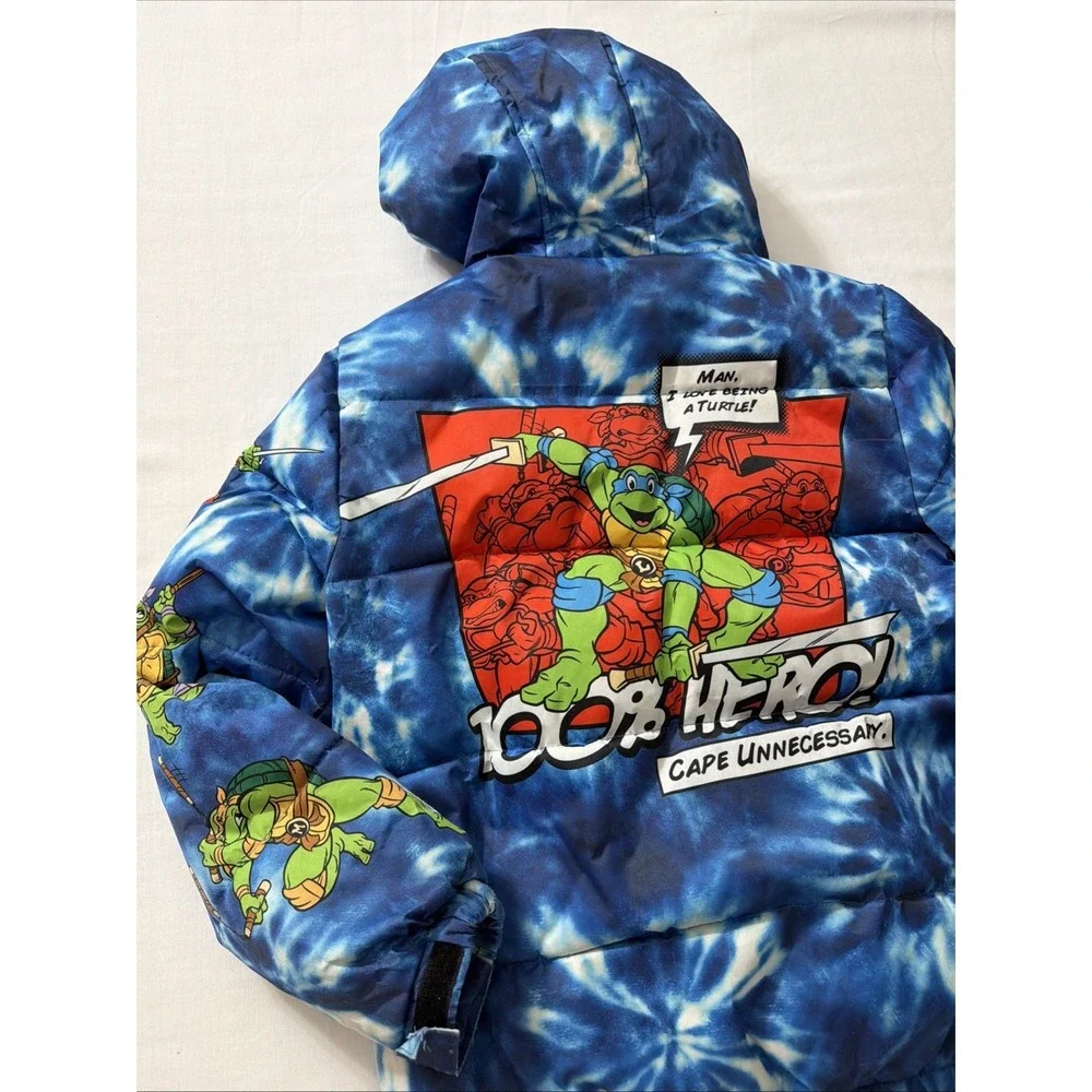 Teenage Mutant Ninja Turtles Blue Tie Dye Kids Hooded Coat Size 10/12 TMNT Outsi